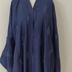 Navy Embroidered Open-Front Abaya